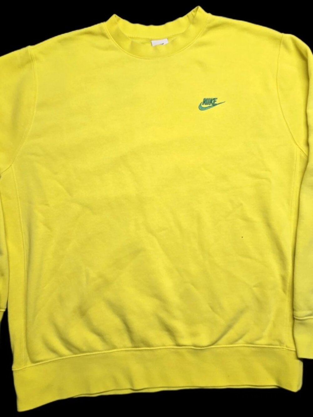 Nike Yellow Green Embroidered Swoosh Crewneck Sweatshirt L